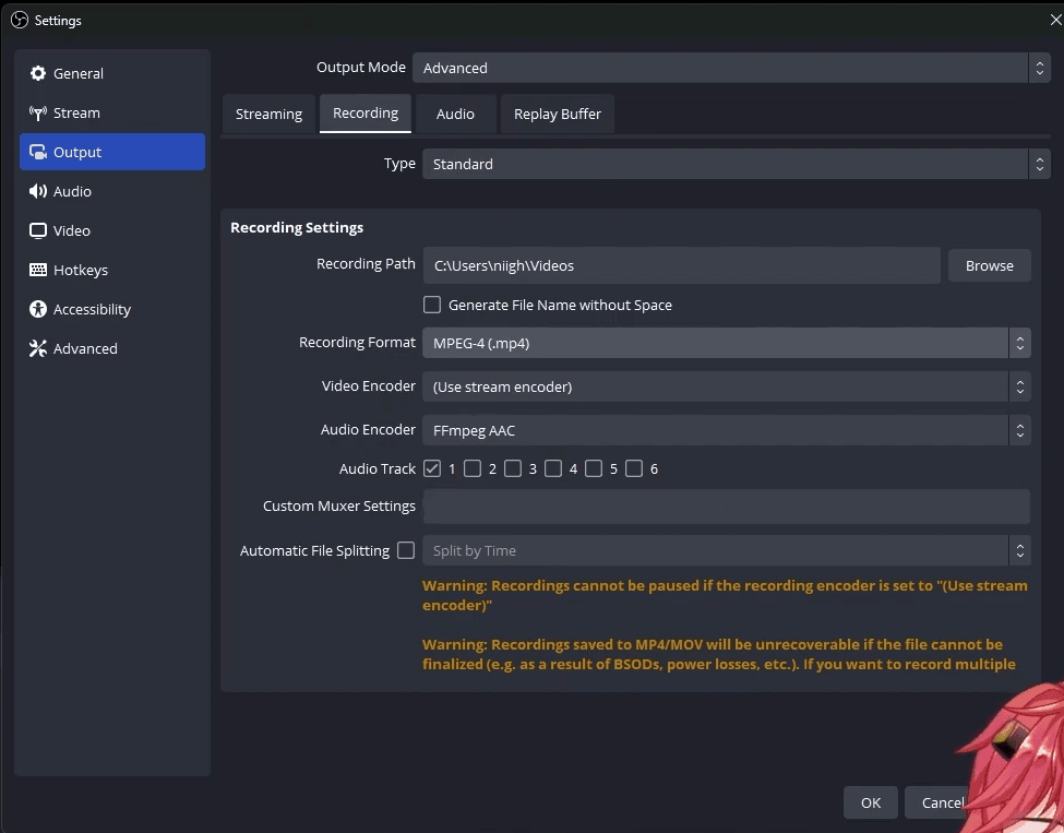 OBS Output - Recording tab