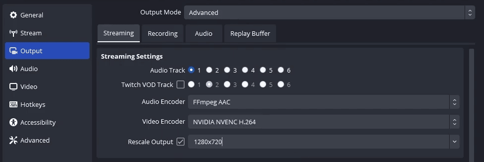 OBS Output - Streaming tab