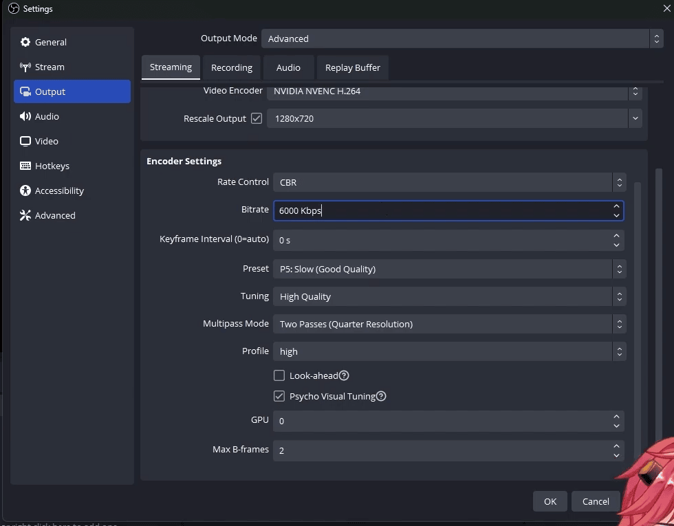 OBS Output - Streaming tab